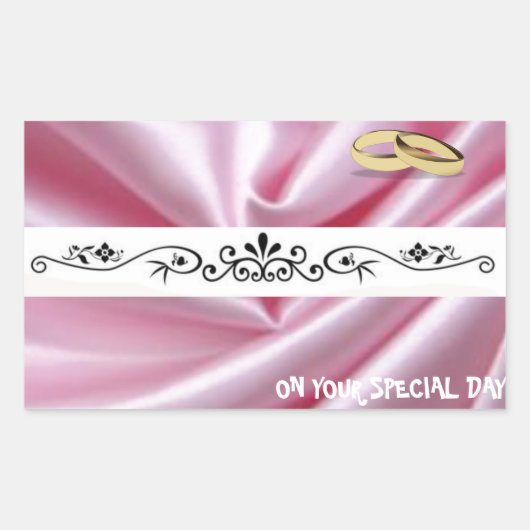 Sticker Rectangulaire Soie rose Avec Bagues Mariages (Devant)