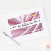 Sticker Rectangulaire Soie rose Avec Bagues Mariages (Enveloppe)