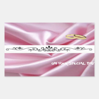 Sticker Rectangulaire Soie rose Avec Bagues Mariages