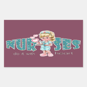 Sticker Rectangulaire Soins infirmiers avec coeur. Chaussures de jour de