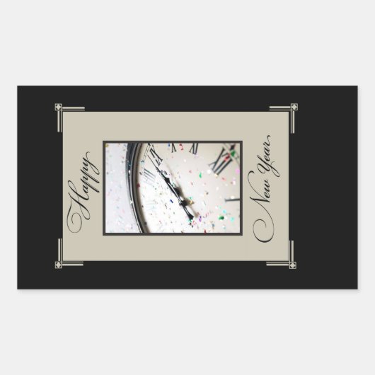 Sticker Rectangulaire Soirée du Nouvel An sophistiquée, Noir & Tan (Devant)