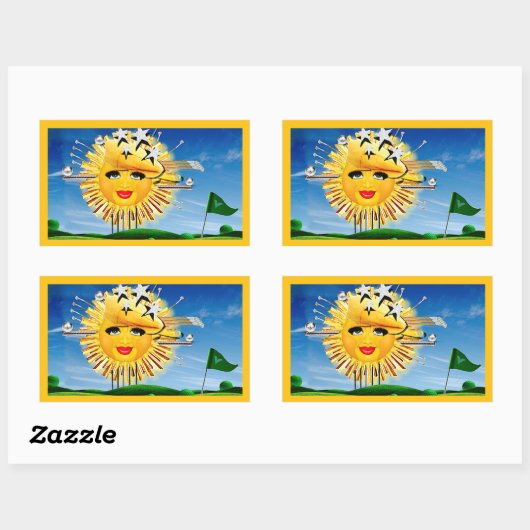 STICKER RECTANGULAIRE SOLEIL ! ENSOLEILLEMENT! JOUR ENSOLEILLÉ DE GOLF ! (Feuille)