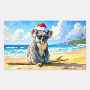 Sticker Rectangulaire Soleil et Surf Koala Santa Hat An Aussie Christmas