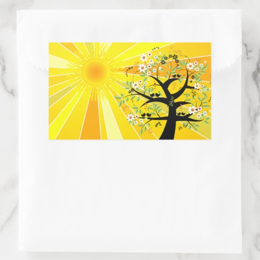 Sticker Rectangulaire Soleil Fantaisiste et Arbre (Sac)
