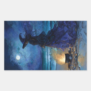 Sticker Rectangulaire Sorcière au bord de la mer Lune