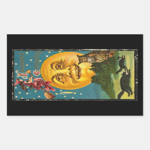 Sticker Rectangulaire Sorcière de Halloween vintage sur la Lune