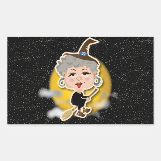 Sticker Rectangulaire Sorcière sur Broomstick (Devant)