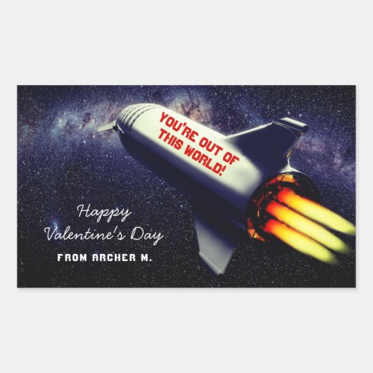 Sticker Rectangulaire Sortez de ce monde Retro Rocket Kids Valentine (Devant)