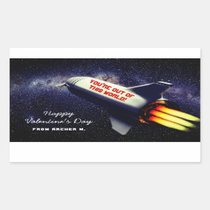 Sticker Rectangulaire Sortez de ce monde Retro Rocket Kids Valentine