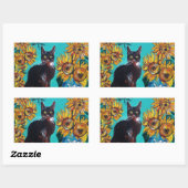 STICKER RECTANGULAIRE SOUCHES AVEC CHAT NOIR EN TURQUOISE BLEUE (Feuille)