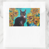 STICKER RECTANGULAIRE SOUCHES AVEC CHAT NOIR EN TURQUOISE BLEUE (Sac)