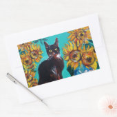 STICKER RECTANGULAIRE SOUCHES AVEC CHAT NOIR EN TURQUOISE BLEUE (Enveloppe)