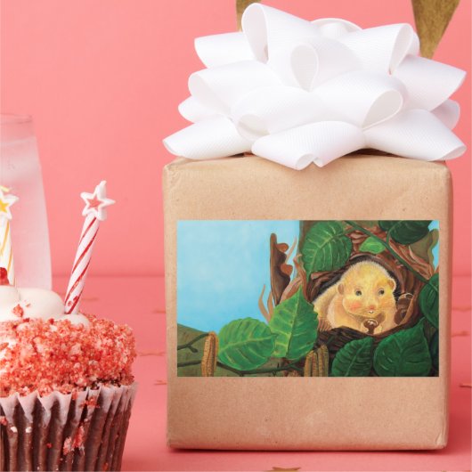 Sticker Rectangulaire Souris brumeux mangeant de la noisette (Fête)