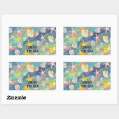 Sticker Rectangulaire Sous la mer Starfish Shell Crab Aqua Blue (Feuille)