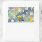Sticker Rectangulaire Sous la mer Starfish Shell Crab Aqua Blue (Sac)