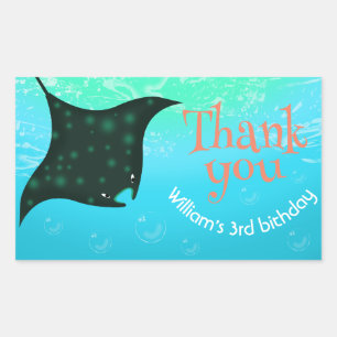 Sticker Rectangulaire Sous la mer Stingray avec bulles fête d'anniversai
