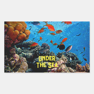 Sticker Rectangulaire Sous le corail marin Poisson Marine Vie Bleue Eau