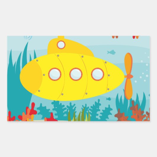Sticker Rectangulaire Sous-marin jaune de bande dessinée (Devant)