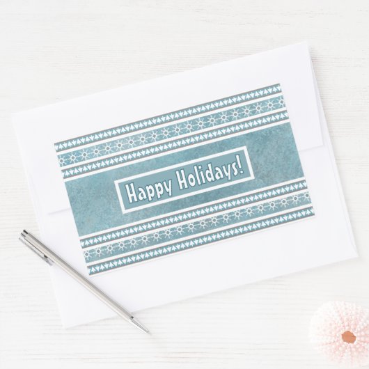 Sticker Rectangulaire Southwest Winter Snowflakes & Pine Trees Blue (Enveloppe)