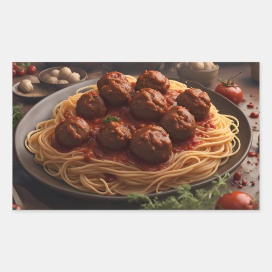 Sticker Rectangulaire Spaghetti et boulettes de viande (Devant)