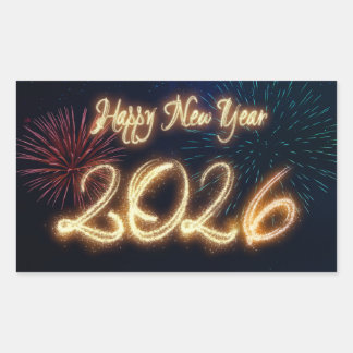 Sticker Rectangulaire Sparkling Happy New Year 2026 Fireworks