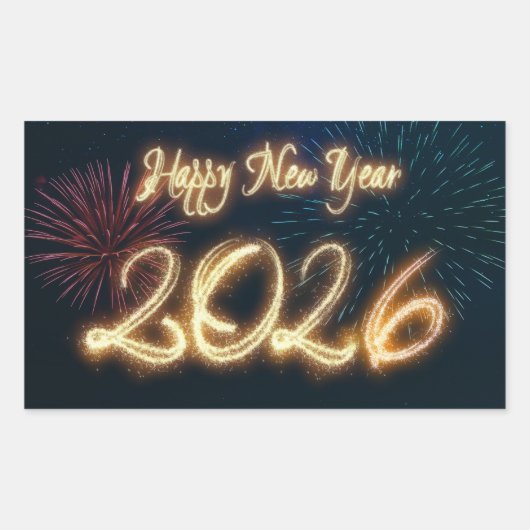 Sticker Rectangulaire Sparkling Happy New Year 2026 Fireworks (Devant)