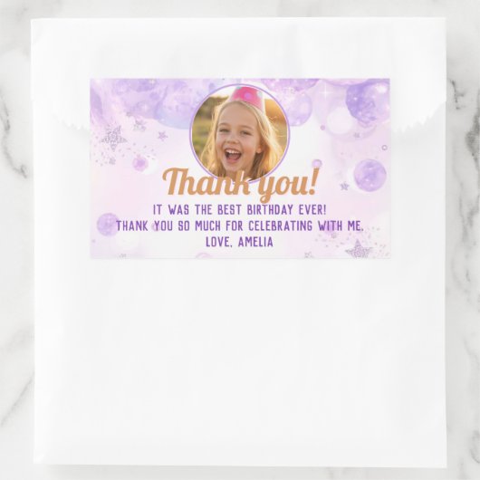 Sticker Rectangulaire Sparkly Purple Photo Girls Birthday Party (Sac)