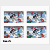 Sticker Rectangulaire Springer Spaniel coule la neige avec le Casquette  (Feuille)