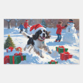 Sticker Rectangulaire Springer Spaniel coule la neige avec le Casquette  (Devant)