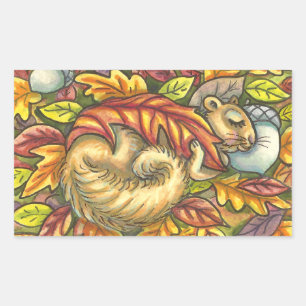 STICKER RECTANGULAIRE SQUIRREL DORMIR SOUS LES FEUILLES DE L'AUTOMNE, SA