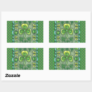 STICKER RECTANGULAIRE ST. PATRICK'S DAY FOLK ART SHAMROCKS N'LADYBUGS
