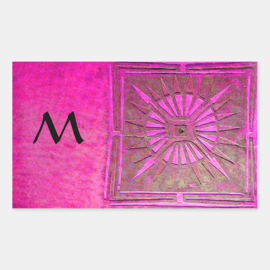 Sticker Rectangulaire STAR DU MATIN Rose, Fuchsia Black, Monogramme (Devant)