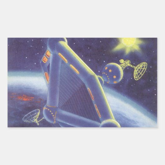Sticker Rectangulaire Station spatial en orbite de science-fiction vinta (Devant)