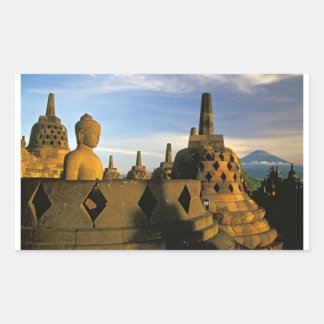 Sticker Rectangulaire Statue du Bouddha et Stupas, Temple de Borobudur