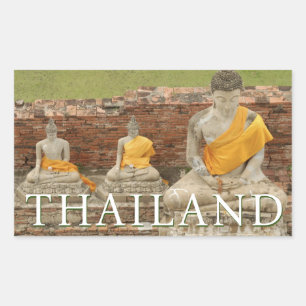 Sticker Rectangulaire Statues des Bouddhas assis   Ayutthaya, Thaïlande