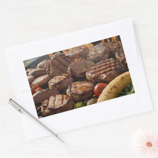 Sticker Rectangulaire Steak grillé barbecue (Enveloppe)