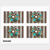 Sticker Rectangulaire Steampunk Clock and Turquoise Roses on Striped (Feuille)