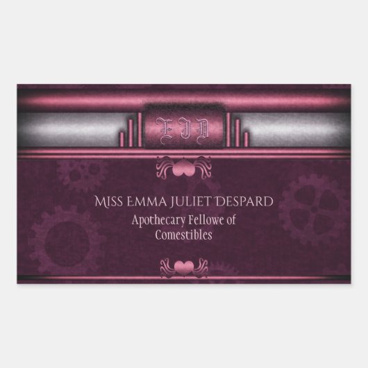 Sticker Rectangulaire Steampunk, coeur rose avec plaque d'immatriculatio (Devant)