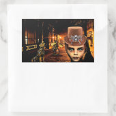 Sticker Rectangulaire Steampunk Garçon Et Robot Chien (Sac)