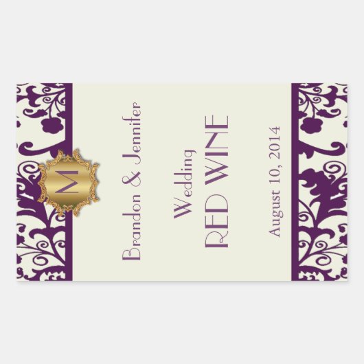 Sticker Rectangulaire Stick à vin Mariage de prune et de crème (Devant)