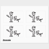 Sticker Rectangulaire Stick Man and Dog jouant Frisbee (Feuille)