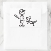Sticker Rectangulaire Stick Man and Dog jouant Frisbee (Sac)