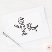 Sticker Rectangulaire Stick Man and Dog jouant Frisbee (Enveloppe)