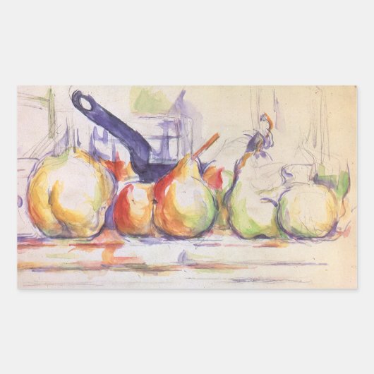 Sticker Rectangulaire Still Life with Saucepan par Paul Cezanne (Devant)