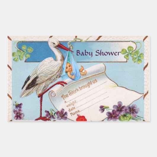 STICKER RECTANGULAIRE STORK BÉBÉ GARÇON DOUCHE 2 (Devant)