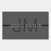 Sticker Rectangulaire Stylé Masculin Gris Foncé Nom & Monogramme (Devant)