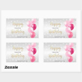 Sticker Rectangulaire Stylish Starry Joyeux anniversaire et ballons rose (Feuille)