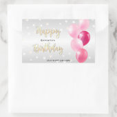Sticker Rectangulaire Stylish Starry Joyeux anniversaire et ballons rose (Sac)