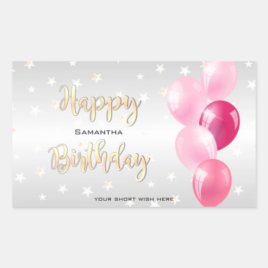 Sticker Rectangulaire Stylish Starry Joyeux anniversaire et ballons rose (Devant)