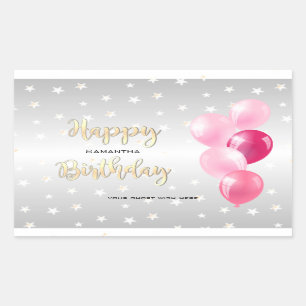 Sticker Rectangulaire Stylish Starry Joyeux anniversaire et ballons rose